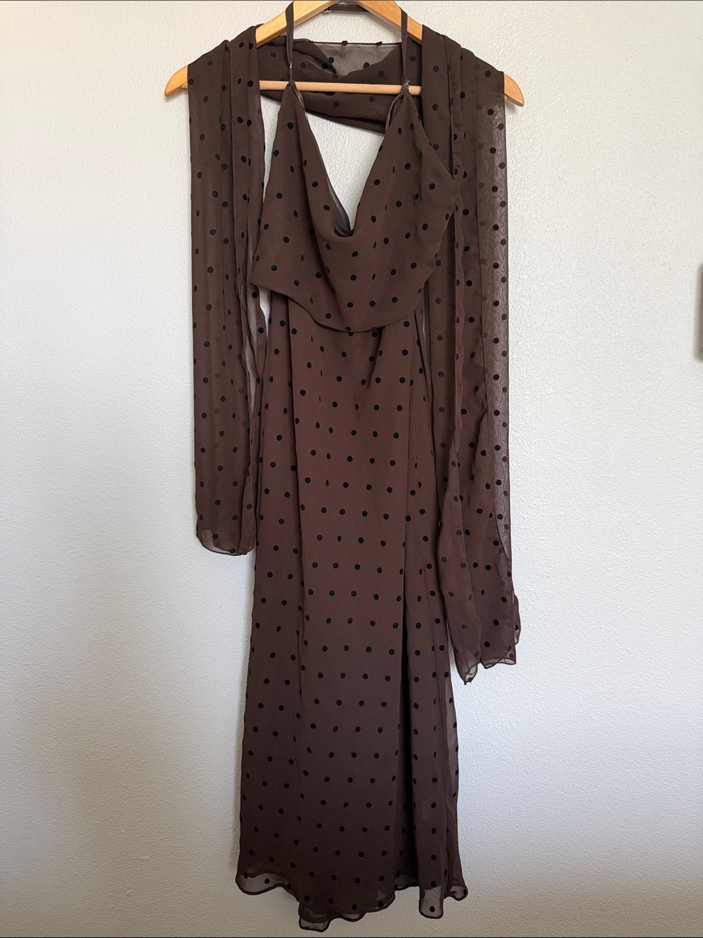 Zara Polka Dot Scarf Maxi Dress Size Small - Picture 4 of 5